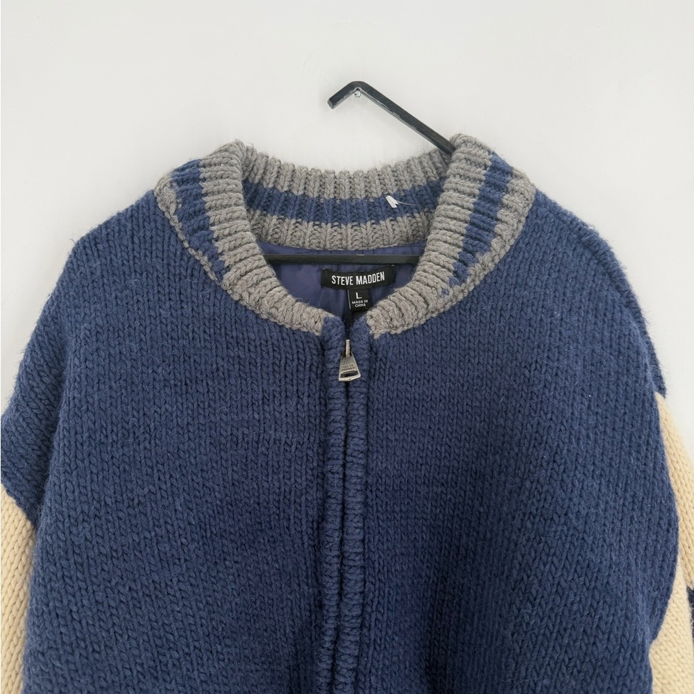 Steve Madden Navy and Gray Knit Bomber Jacket
